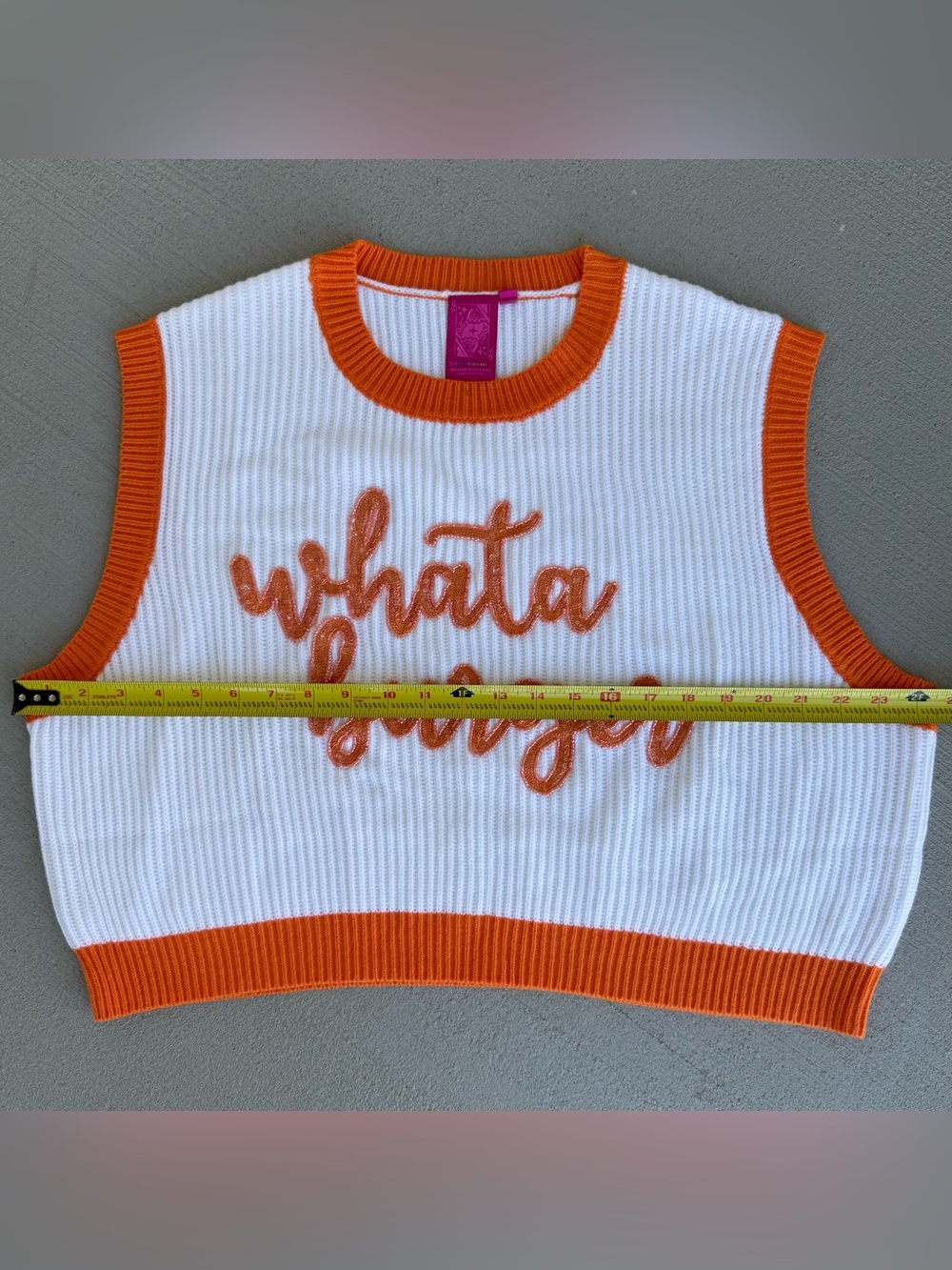 NEW Whataburger QUEEN OF SPARKLES Orange & White Rib-Knit Sweater Vest Size S - Picture 7 of 9